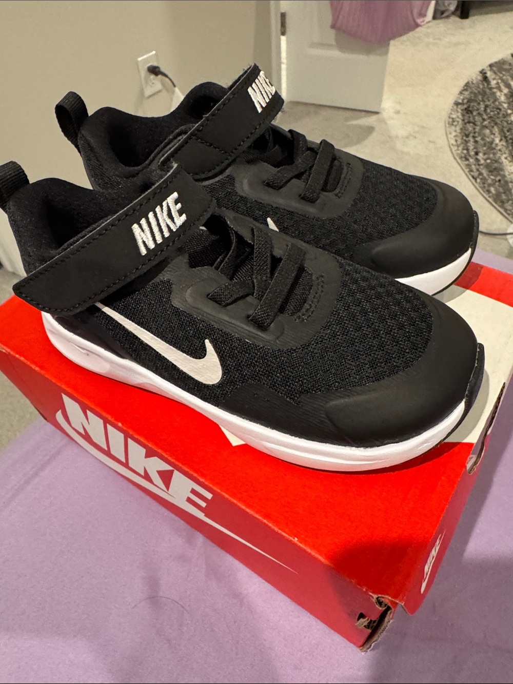 Nike Kids Black and White Velcro Athletic Sneakers